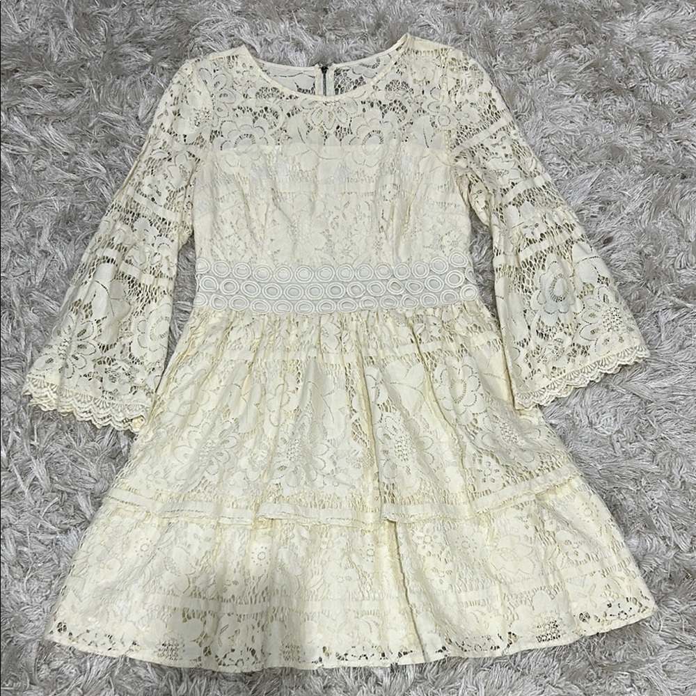 Kensie Cream Babydoll Dress with 3/4 Bell Sleeves Size S